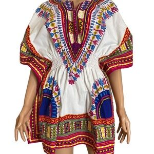 NF brand African Dashiki Kaftan like new 100% Cotton multi-colored elastic waist